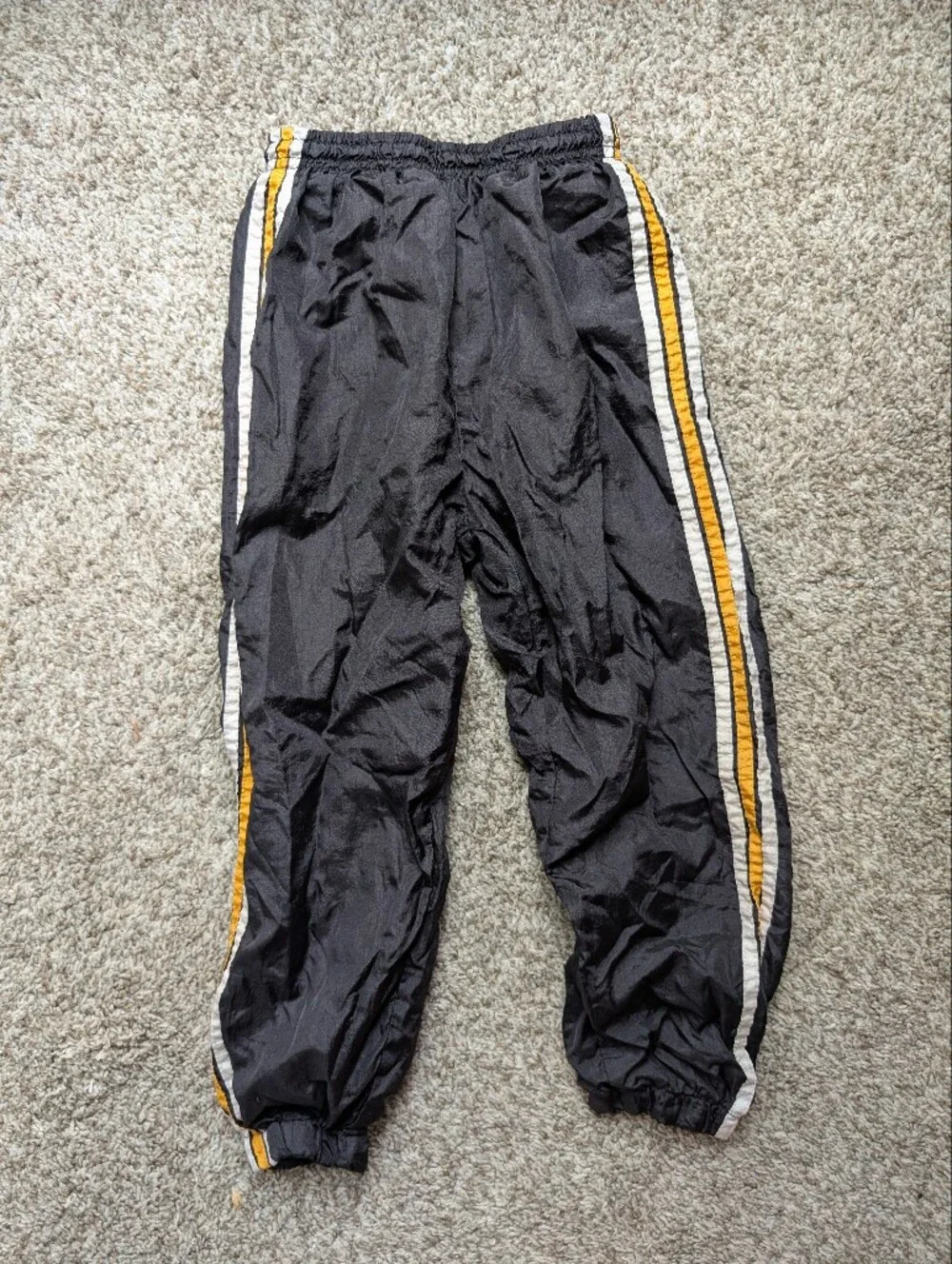 Vtg 90s Kids‎ Black Nylon Track Pants with Yellow & White Stripes 5t Basketball